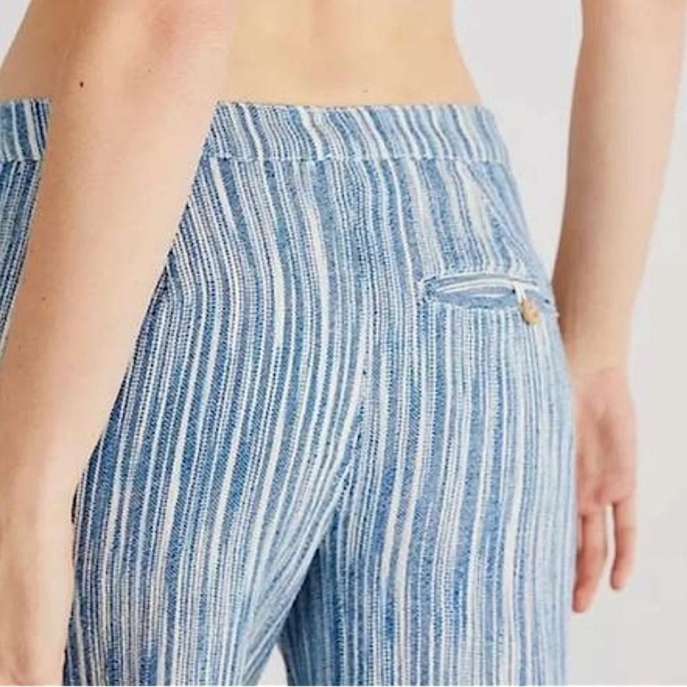 NWT Free People | Women’s blue/cream striped Marta Yarn Dye Fringe Hem Pant sz 2